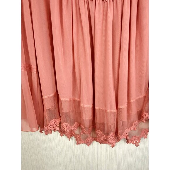 Indigo Thread 3X Coral Orange Chiffon Embroidered Popover Top Boho Back Buttons - Picture 6 of 9